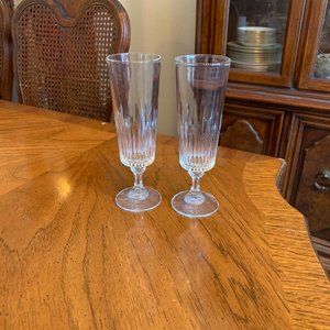 2 Pier 1 champagne flutes, cut glass 6.75"